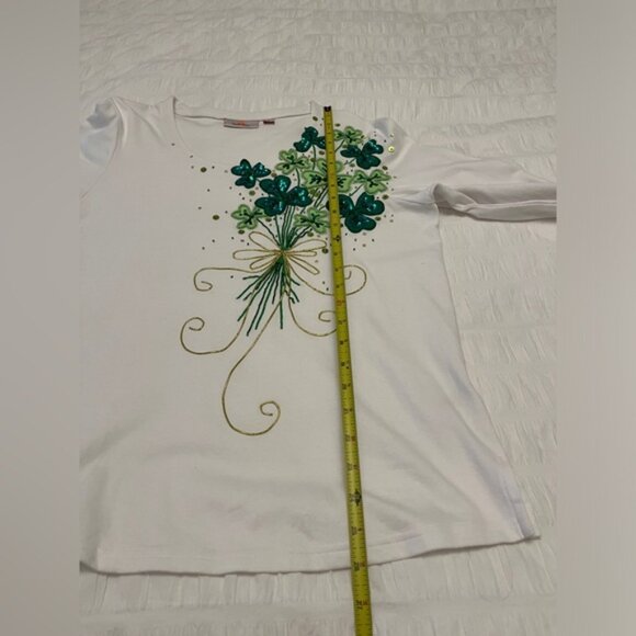 Quacker Factory Beads Sequins 3/4 Length Sleeve T-Shirt Clover St. Patrick S Day - Picture 8 of 9